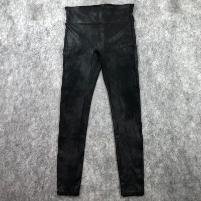 Spanx Leggings Womens XL Black Metallic Skinny Mid Rise Stretch Slimming Shiny